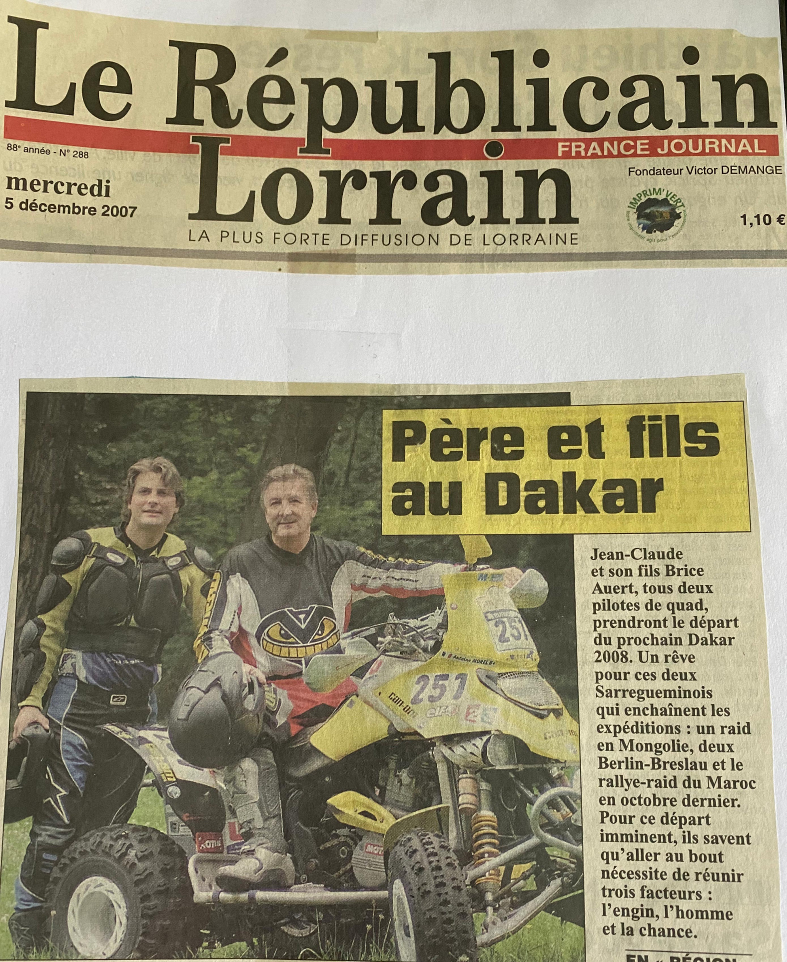 Père et fils au Dakar, RL de Sarregue...